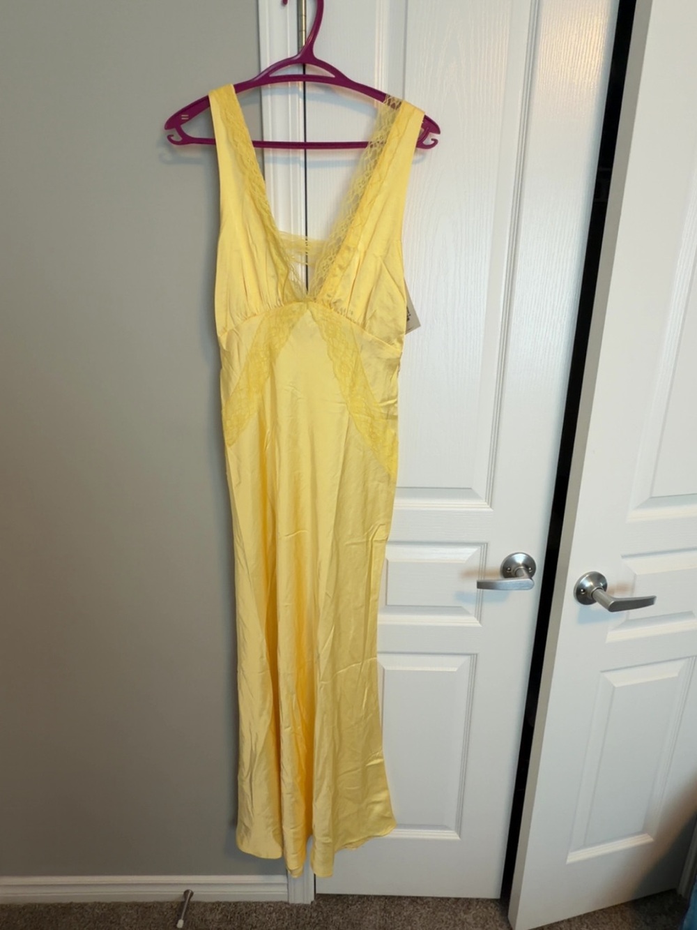 Yellow Lace-Trim Maxi Dress